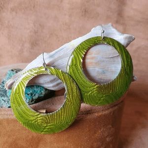 Lime green dangle hoops